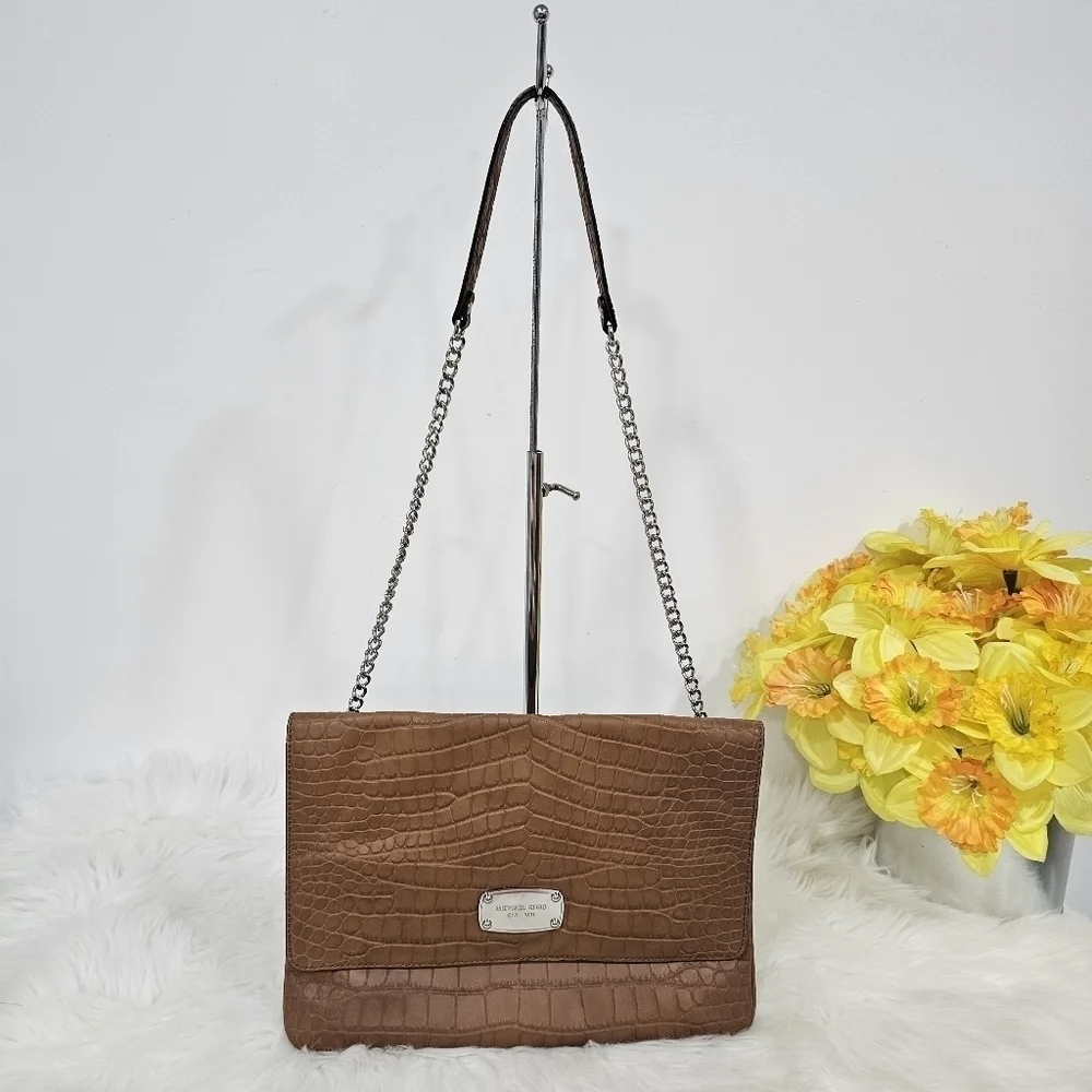 Michael kors brown Croc Embossed leather sloand shoulder bag - Picture 1 of 12